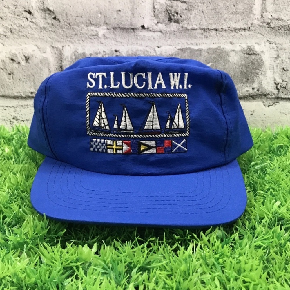 Vintage St. Lucia W.I. Embroidered Blue Sailboat Snapback Hat